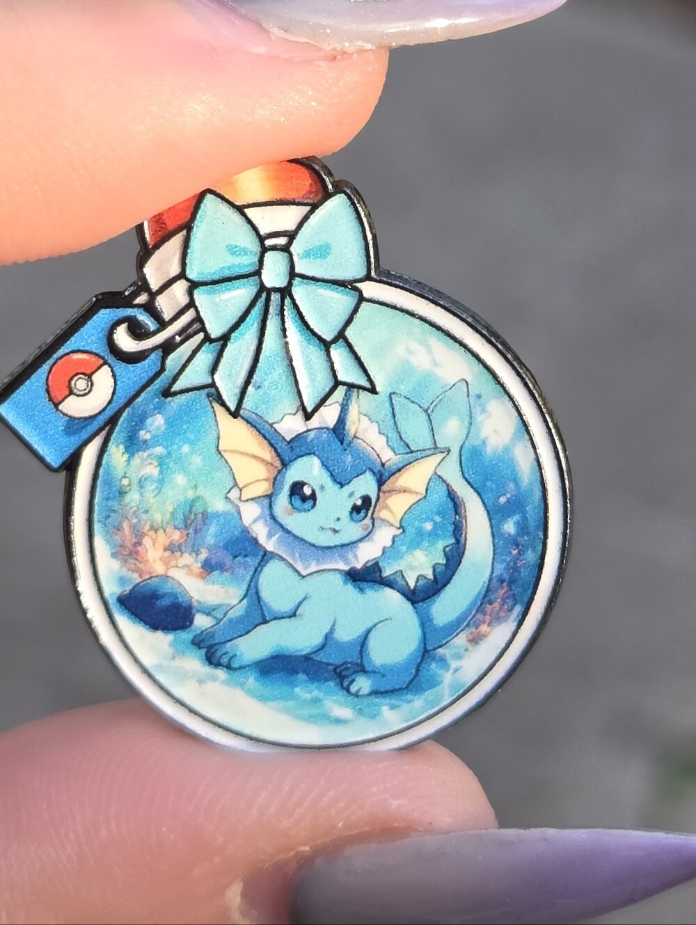 Pokemon Vaporeon Enamel Charm in Blue with Aqua Bow
